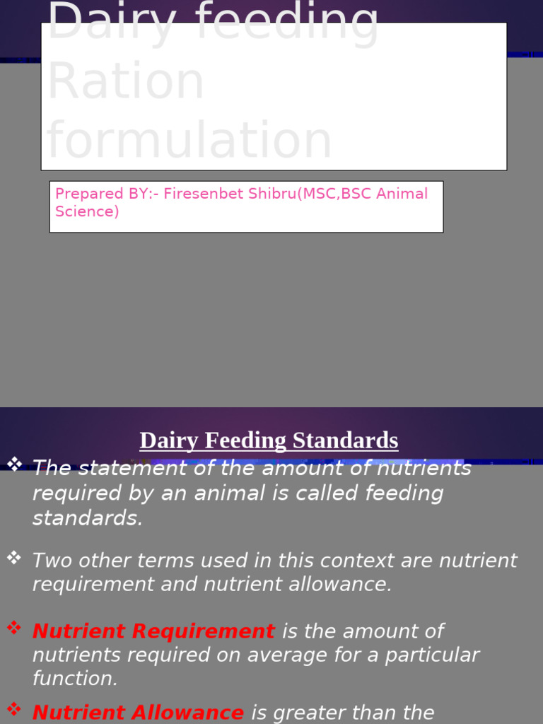 Dairy Feeding Standards and Ration Formulation | PDF | Nutrients | Milk