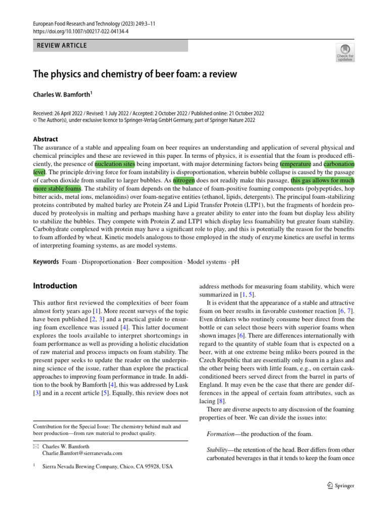 Physics Chem of Beer Foam Bamforth 2022 | PDF | Enzyme | Beer