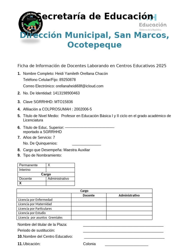 Ficha de Informacion Del Personal Docente 2024 | PDF | Maestros