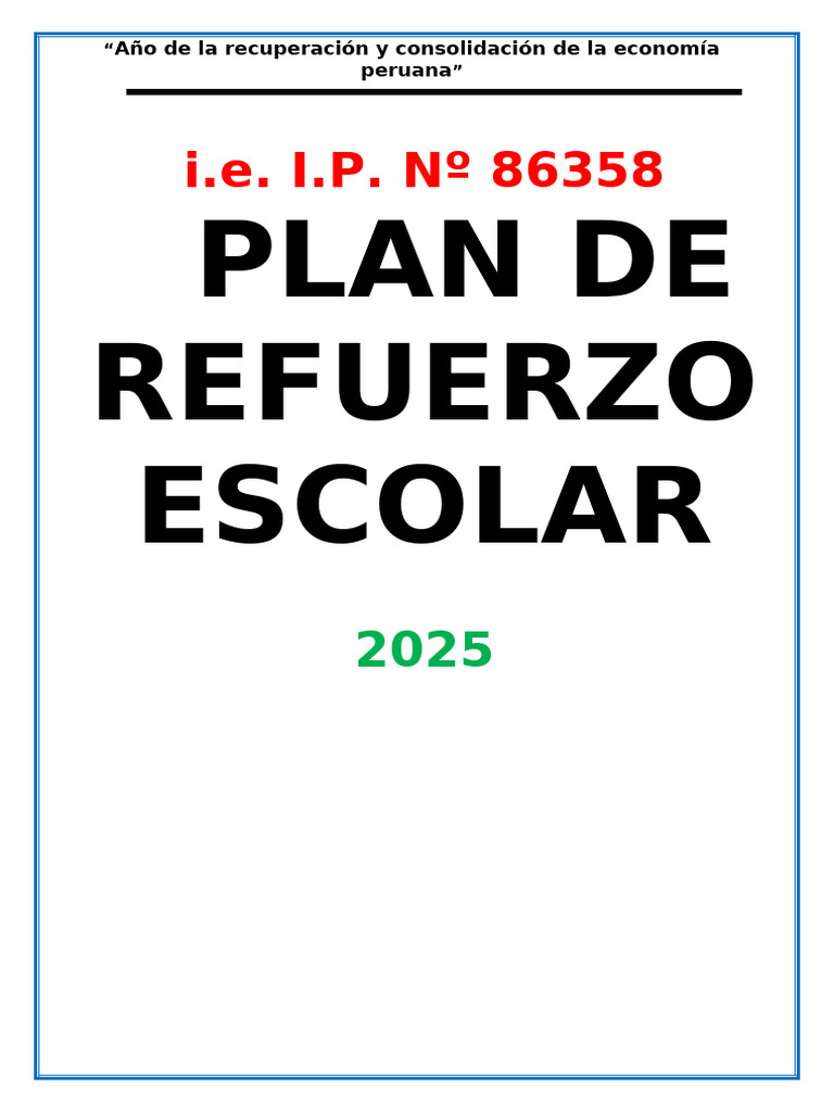 Plan de Refuerzo Escolar 2025 Perú | PDF | Aprendizaje | Educación primaria