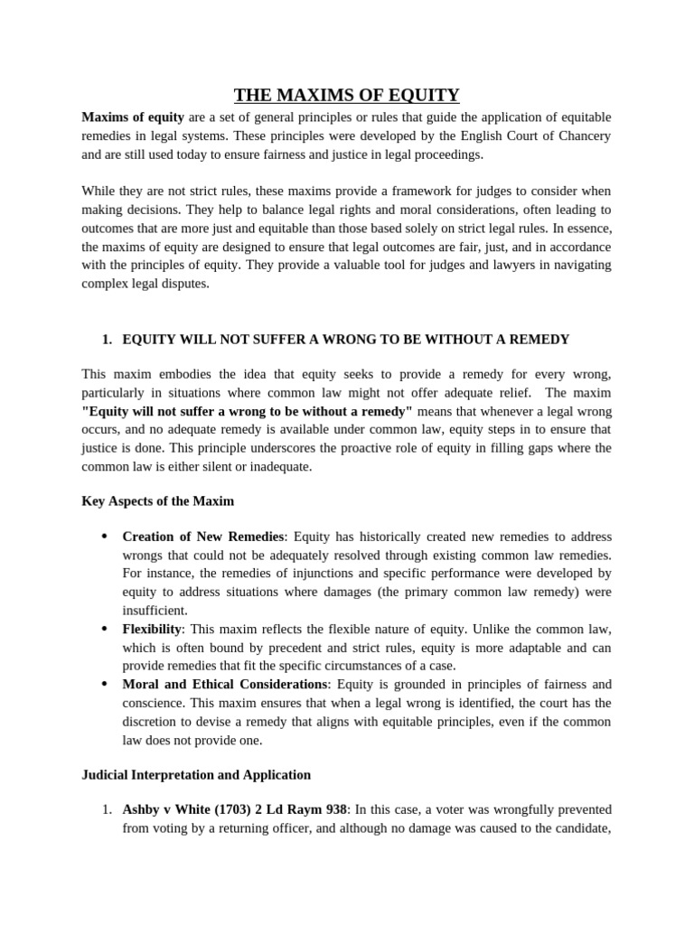 Understanding the Maxims of Equity | PDF | Legal Remedy | Equity (Law)