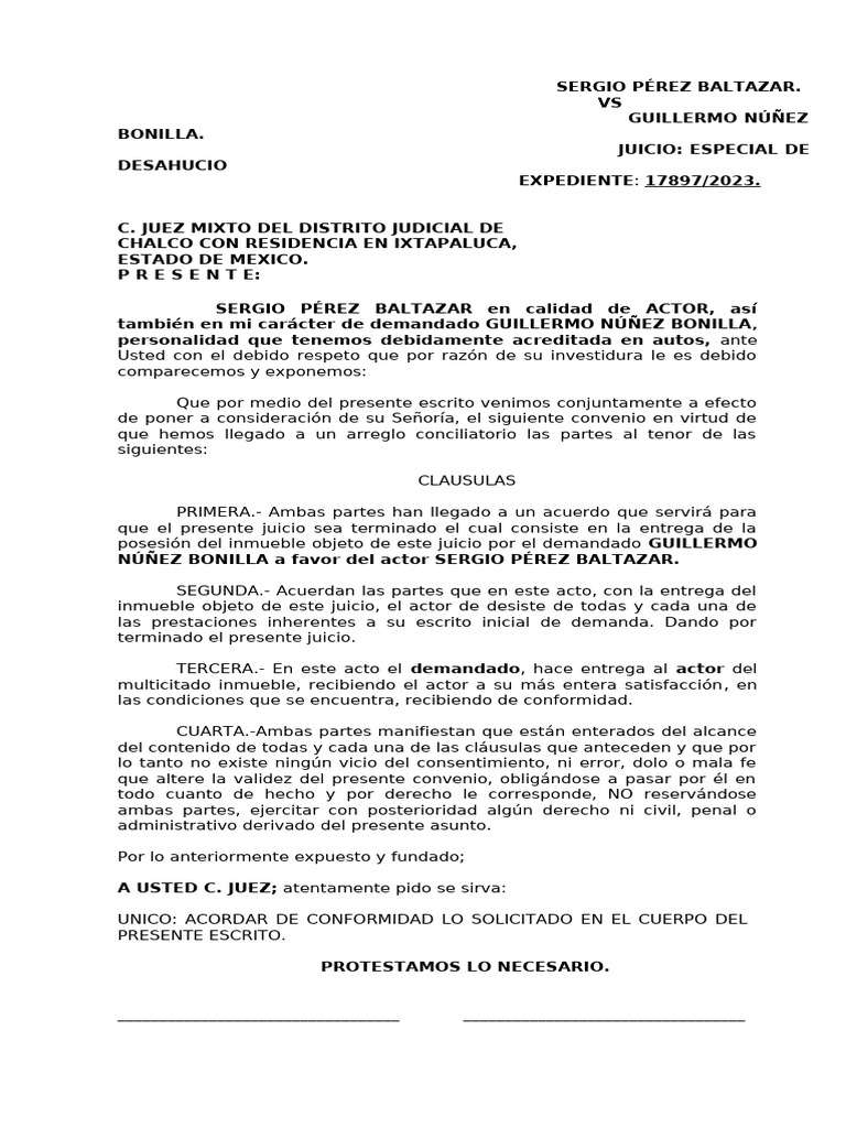 Acuerdo Conciliatorio en Juicio de Desahucio | PDF | Justicia | Crimen ...