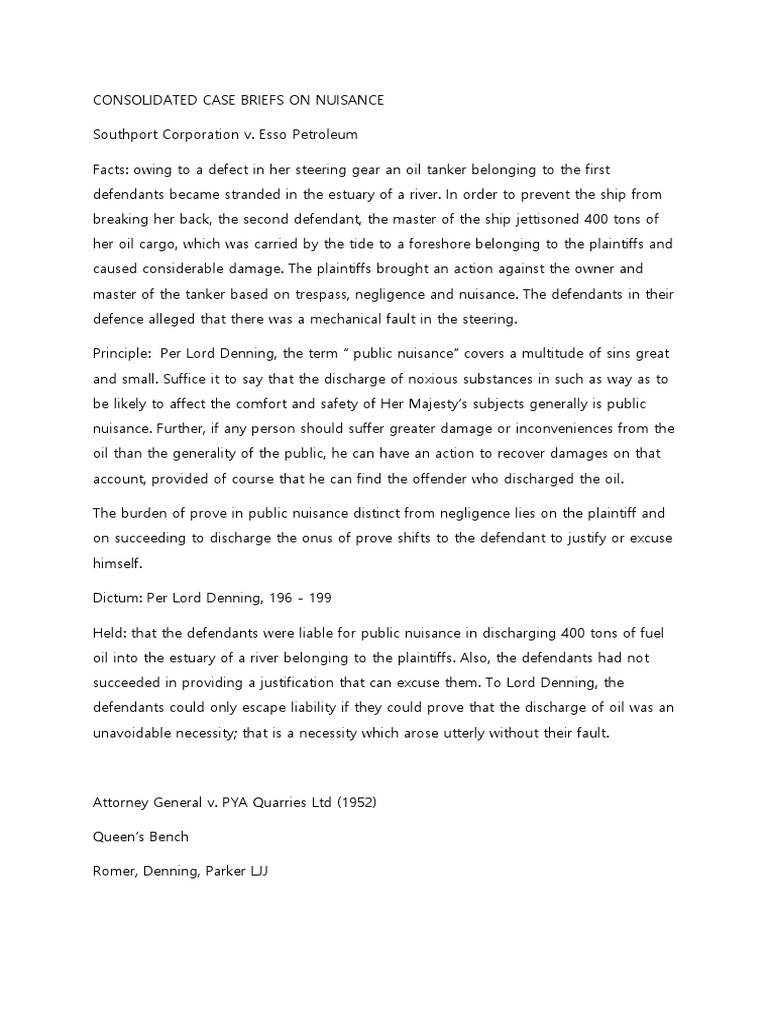 Case Briefs on Public Nuisance Law | PDF | Nuisance | Negligence