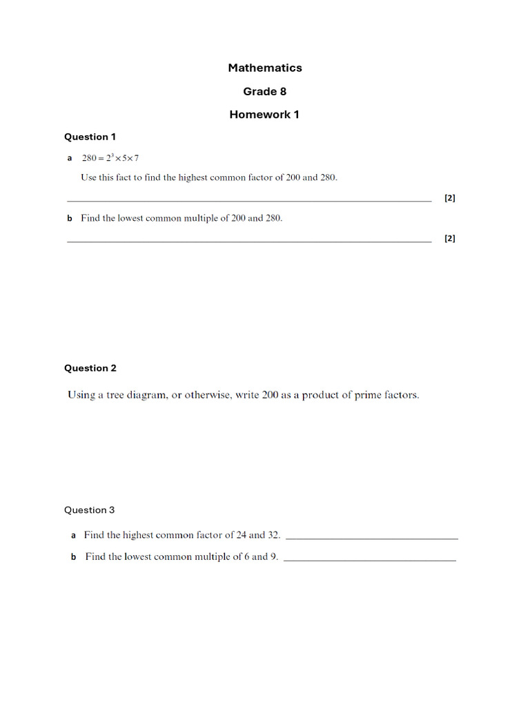 Mathematics Assignment Grade 8 | PDF