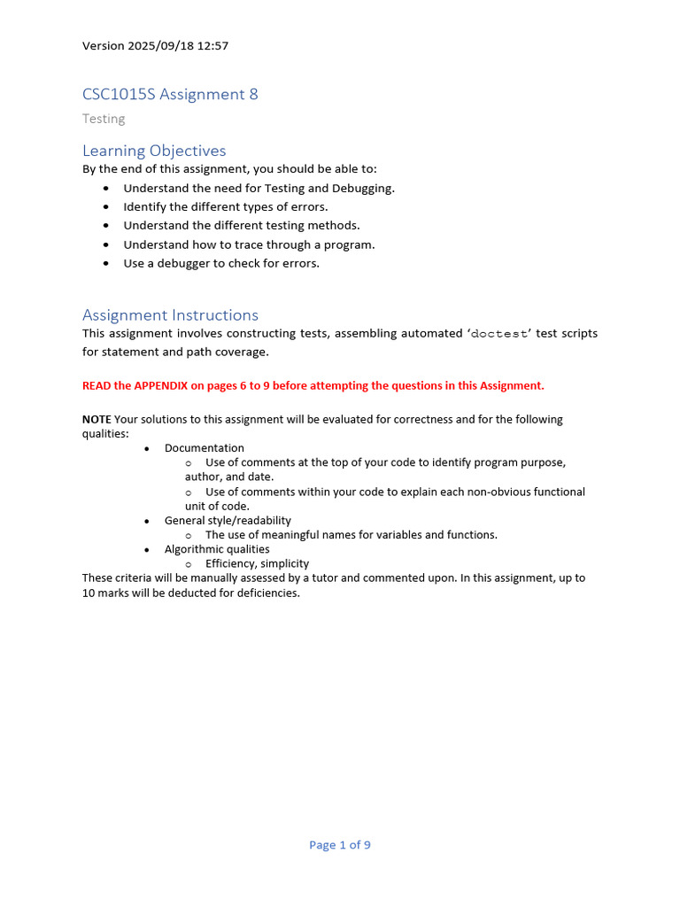 Python Testing and Debugging Assignment | PDF | Python (Programming ...
