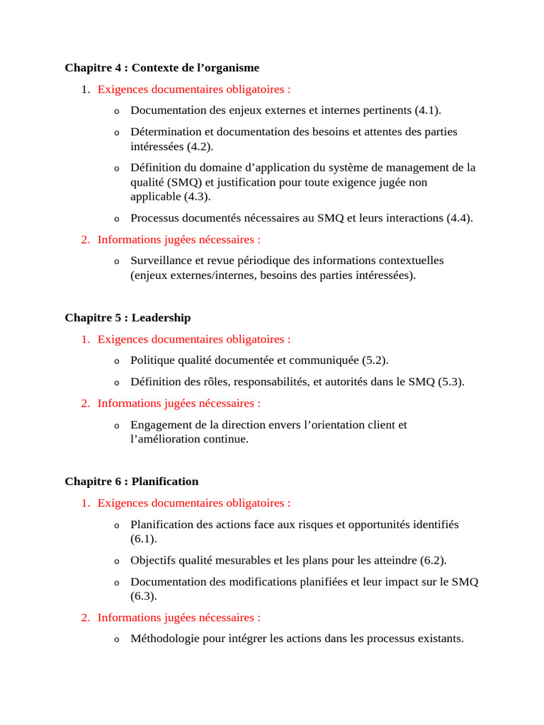 Exigences du SMQ et Leadership | PDF | Planification | Business
