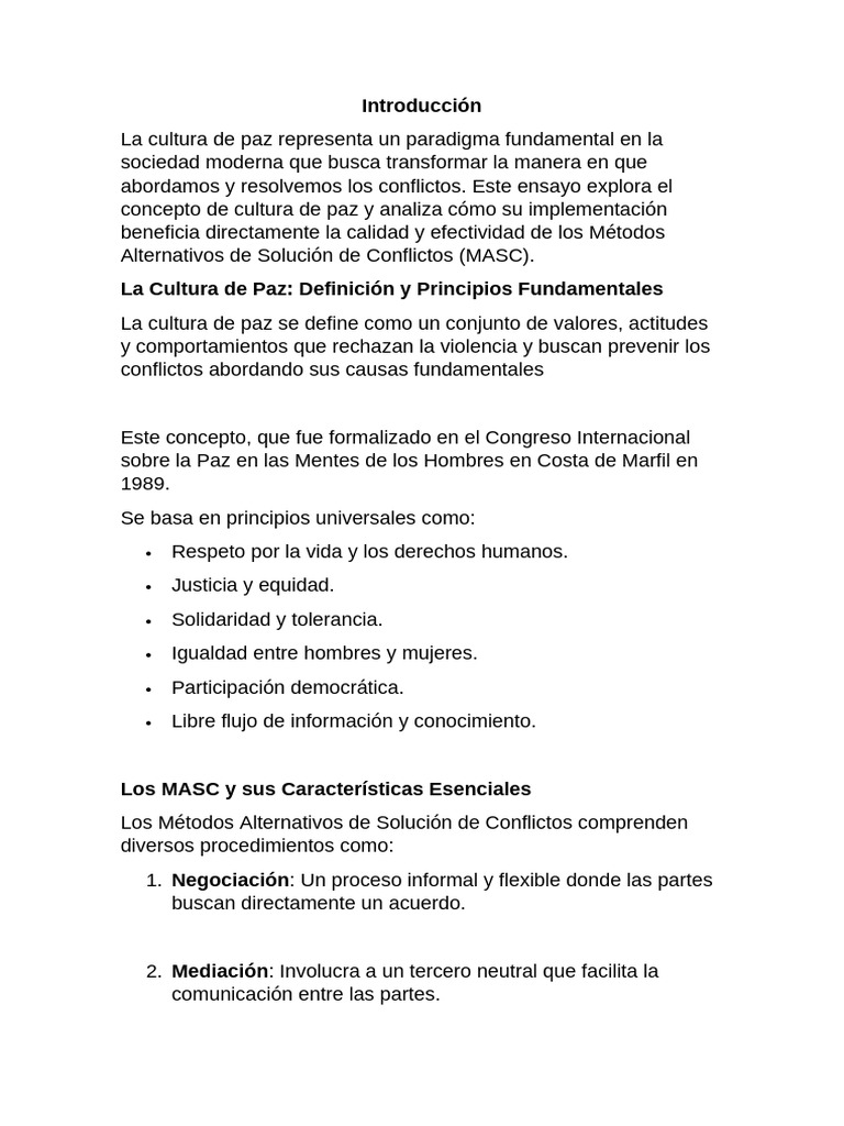 Cultura de Paz y Métodos de Conflicto | PDF | Conflicto (proceso) | Paz