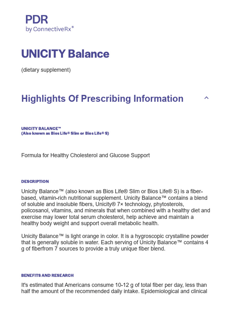 Unicity Balance: Fiber Supplement Overview | PDF | Dietary Fiber | Diet ...