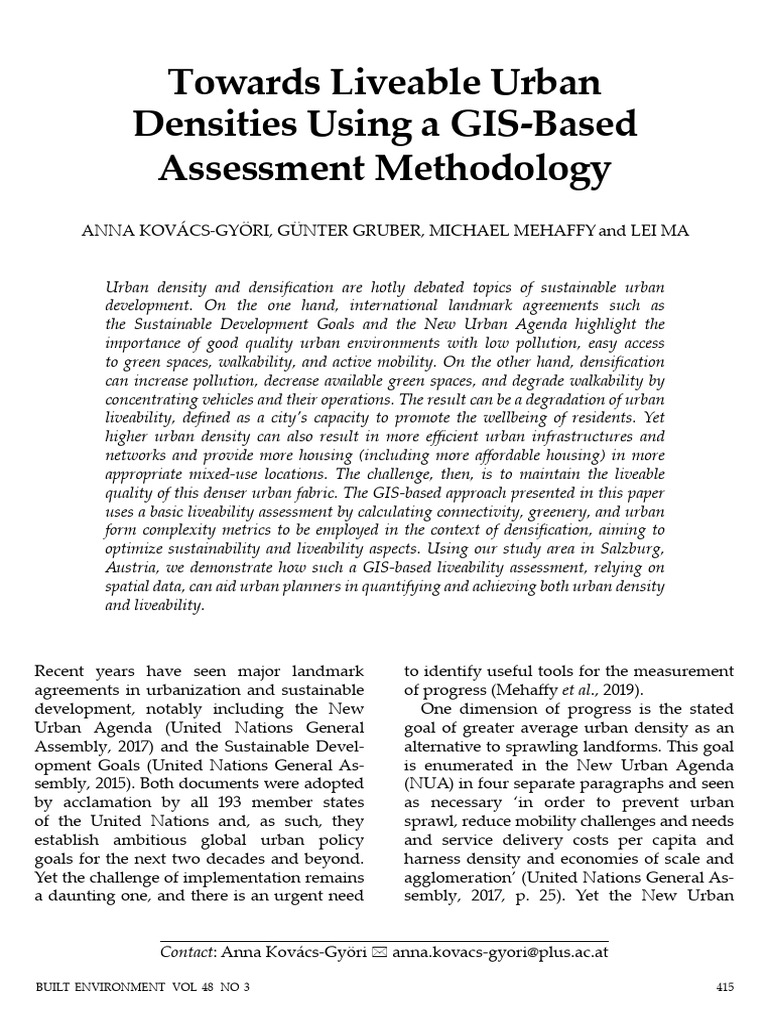 GIS Methodology for Urban Liveability | PDF | Quality Of Life ...