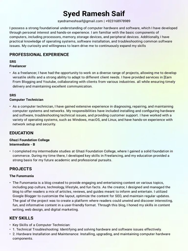 Syedramishsaif CV | PDF | Operating System | Computer Network