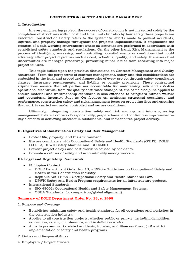 Construction Safety and Risk Management Guide | PDF | Occupational ...