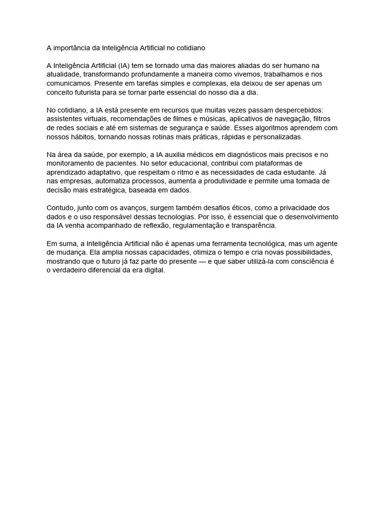 A Importância Da Inteligência Artificial No Cotidiano | PDF