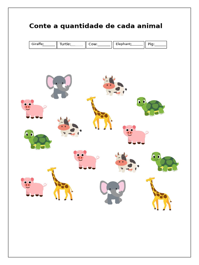 Atividade 3 Conte A Quantidade de Cada Animal | PDF