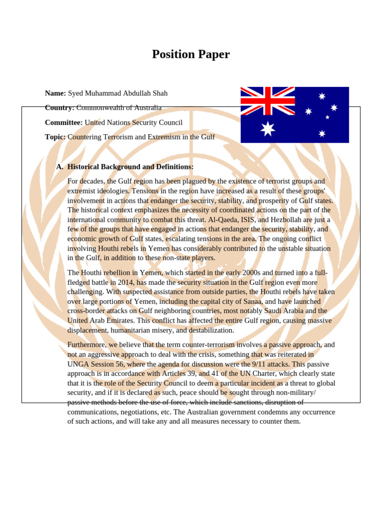 Position Paper - Australia | PDF | Houthis | International Relations