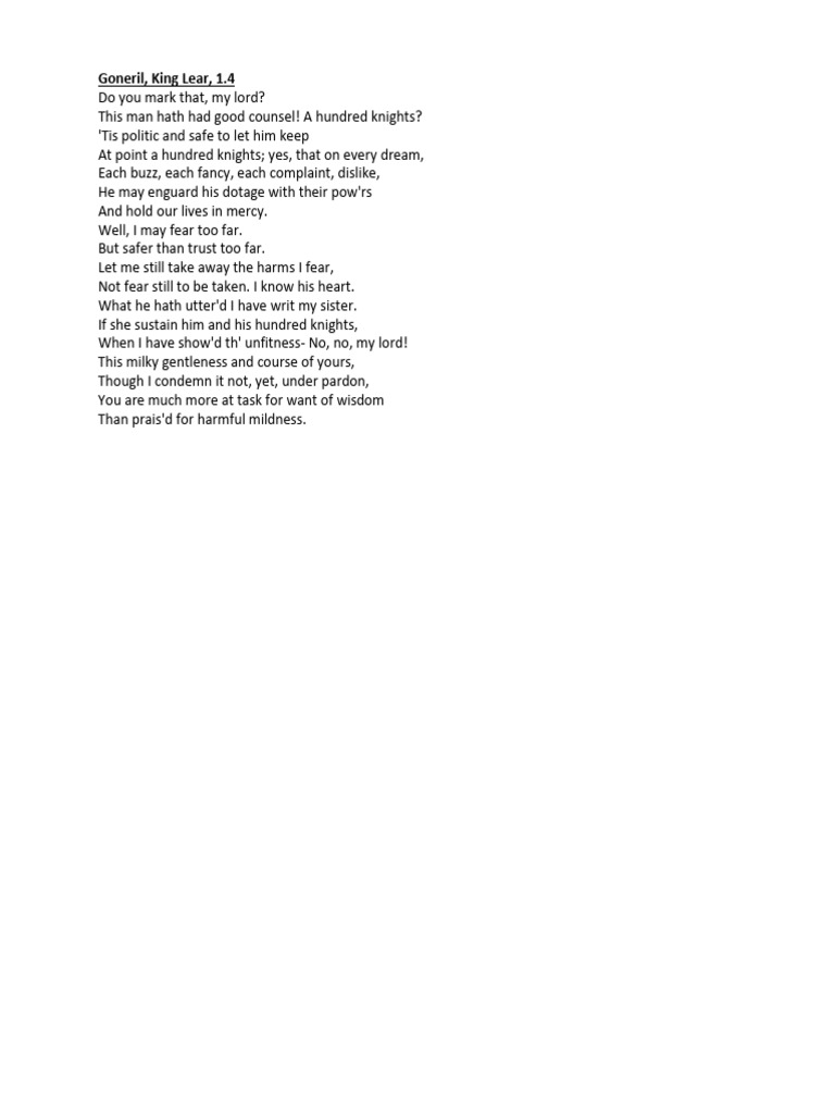 Goneril's Monologue in King Lear 1.4 | PDF