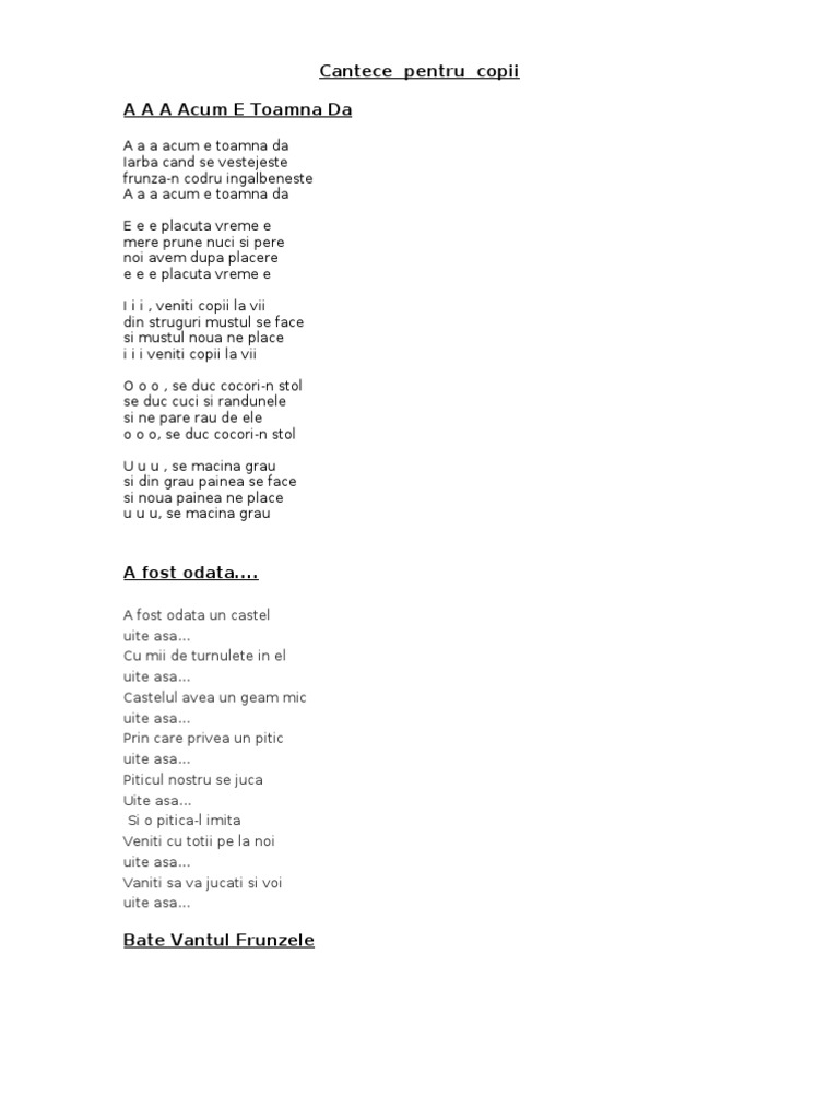 Aaa Acum E Toamna Da Versuri Versuri Cantece | PDF