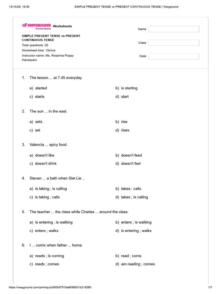 Present Tense Worksheet for Class 4 | PDF | Chess Theory | Chess