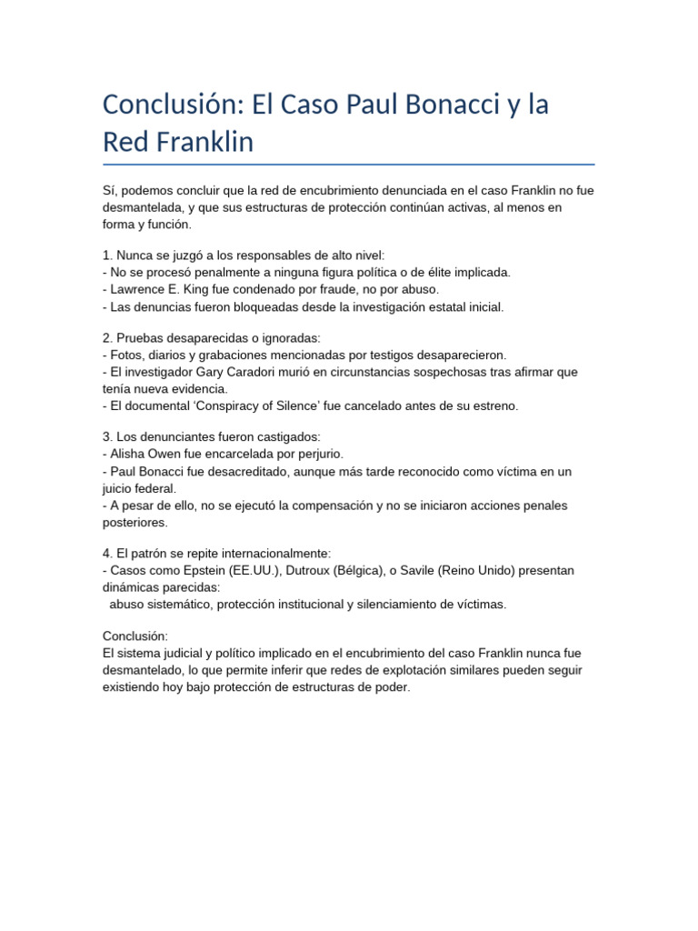 Conclusión Caso Bonacci Franklin | PDF