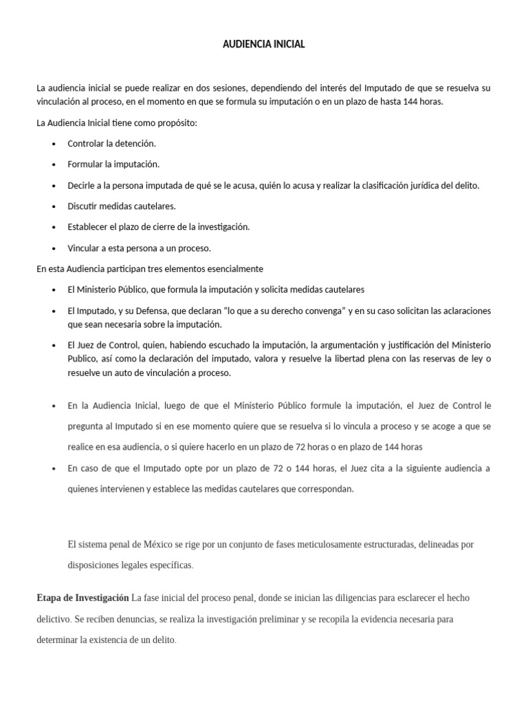 Audiencia Inicial en el Proceso Penal Mexicano | PDF | Queja | Mandato
