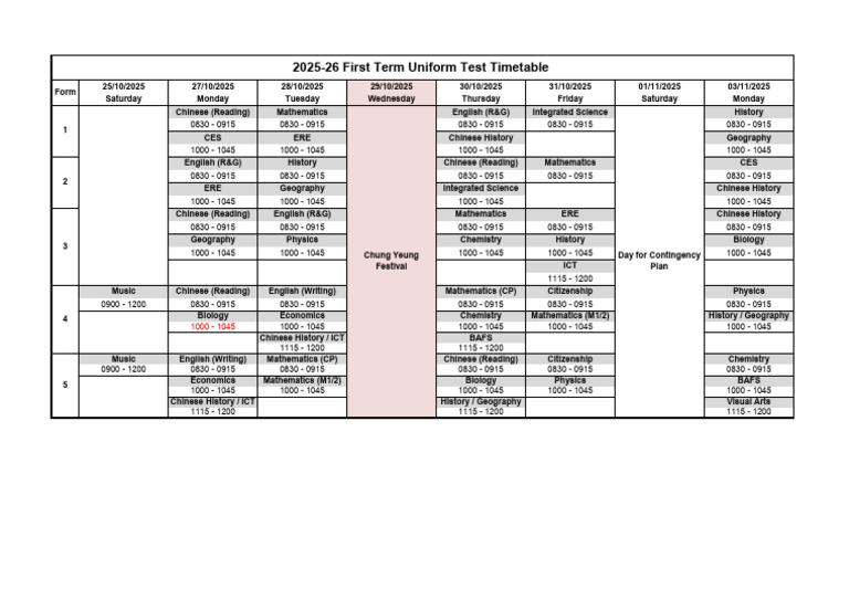 2025-26 First Term Test Schedule | PDF