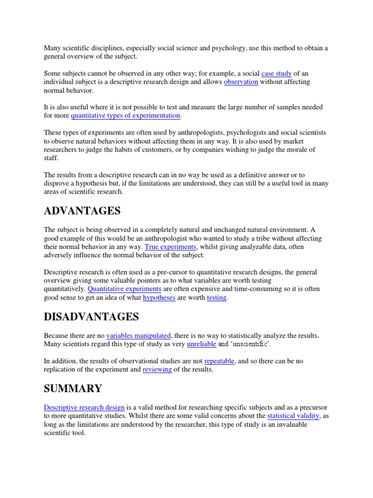Advntages and Disadvantages PDF Experiment Quantitative Research