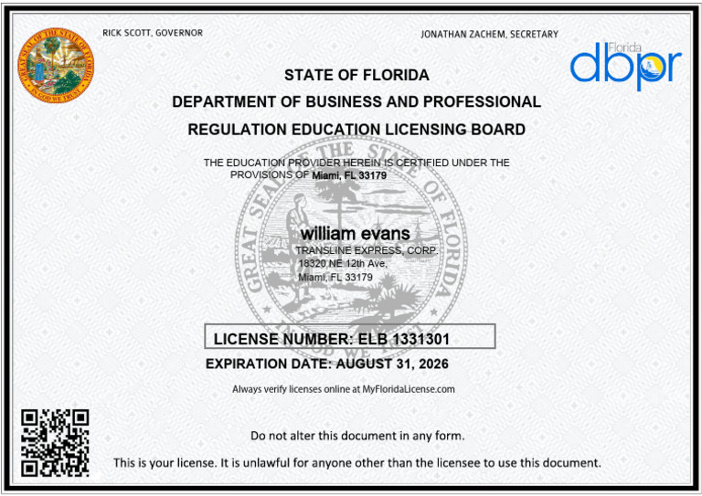 Florida Education Provider License Details | PDF
