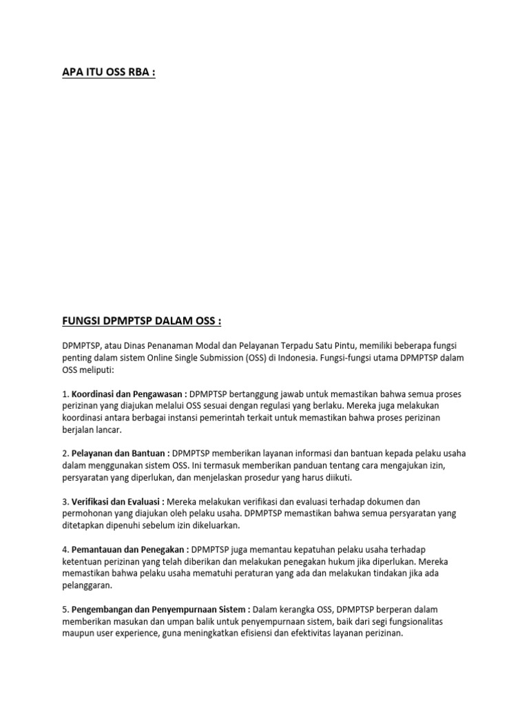OSS RBA: Sistem Perizinan Terintegrasi | PDF