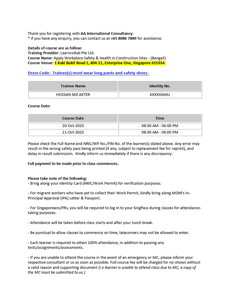 BCSS Course Registration Details | PDF