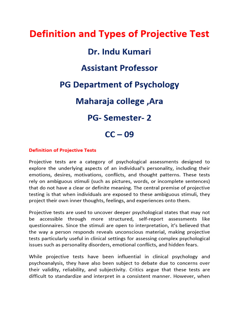 Understanding Projective Tests in Psychology | PDF | Psychology ...