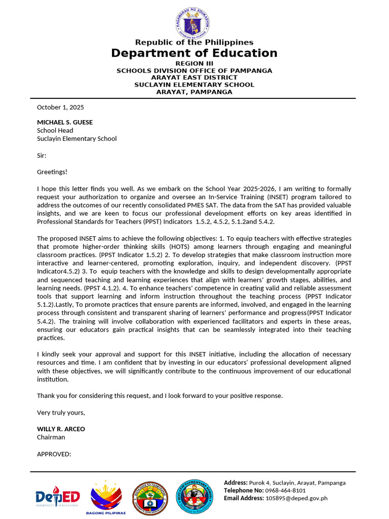 INSET Program Proposal for Teachers | PDF | Learning | Teachers