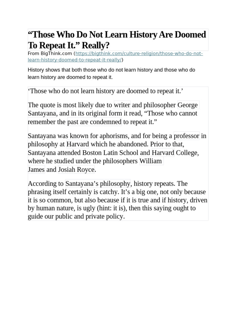 Those Who Do Not Learn History Are Doomed To Repeat It | PDF ...