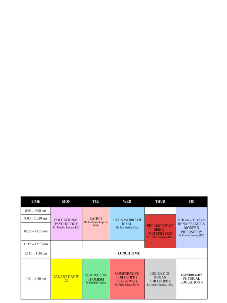 2nd Year Schedule (2sem) | PDF
