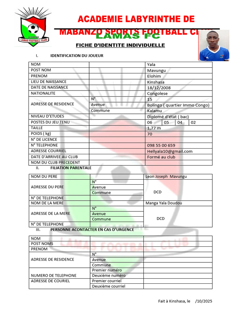 Fiches d'identité des joueurs de LAMAS FC | PDF | Réseau informatique ...
