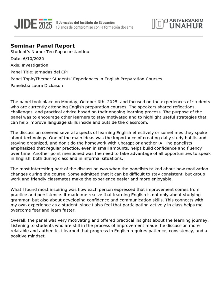 JIDE 2025 - Seminar Panel Report | PDF