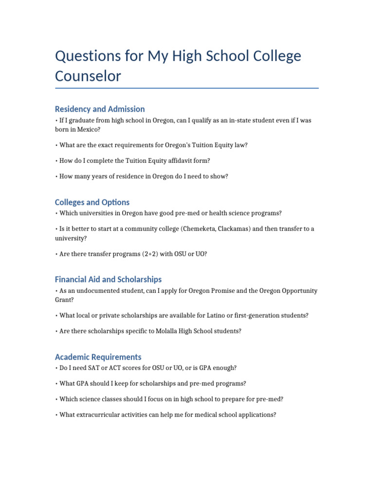 High School College Counselor Questions | PDF