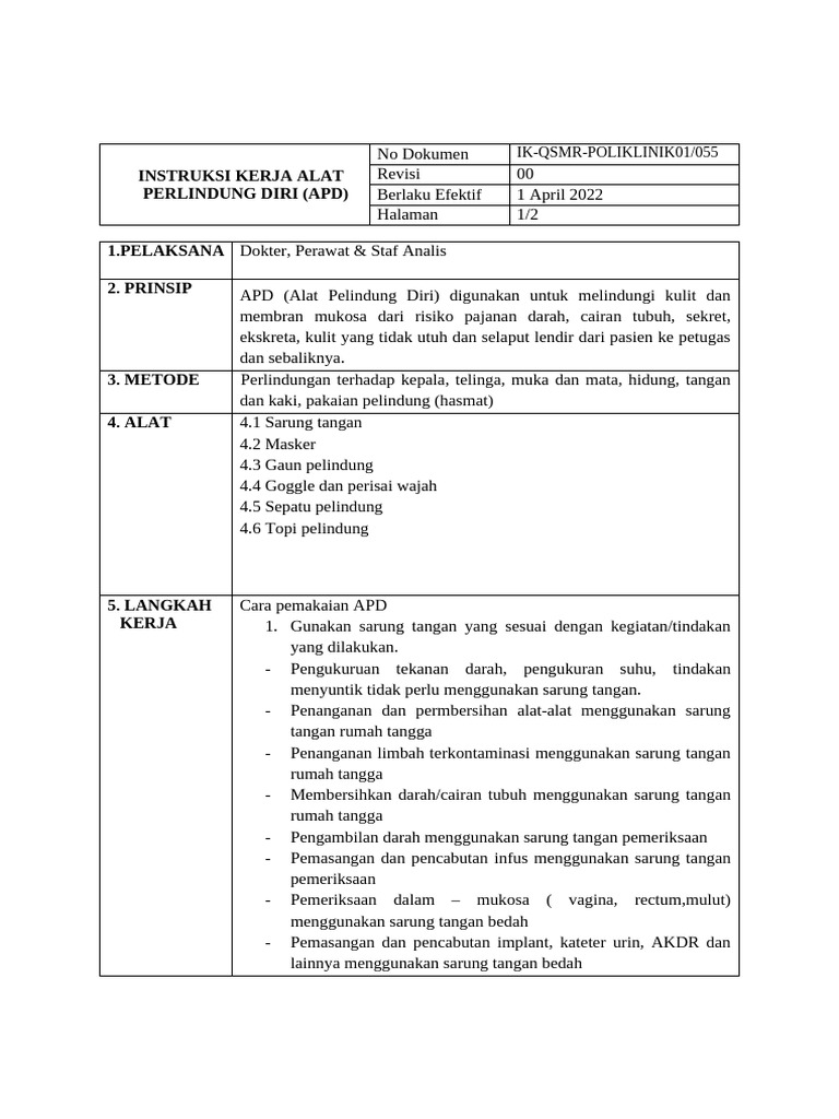 Panduan Penggunaan APD di Poliklinik | PDF