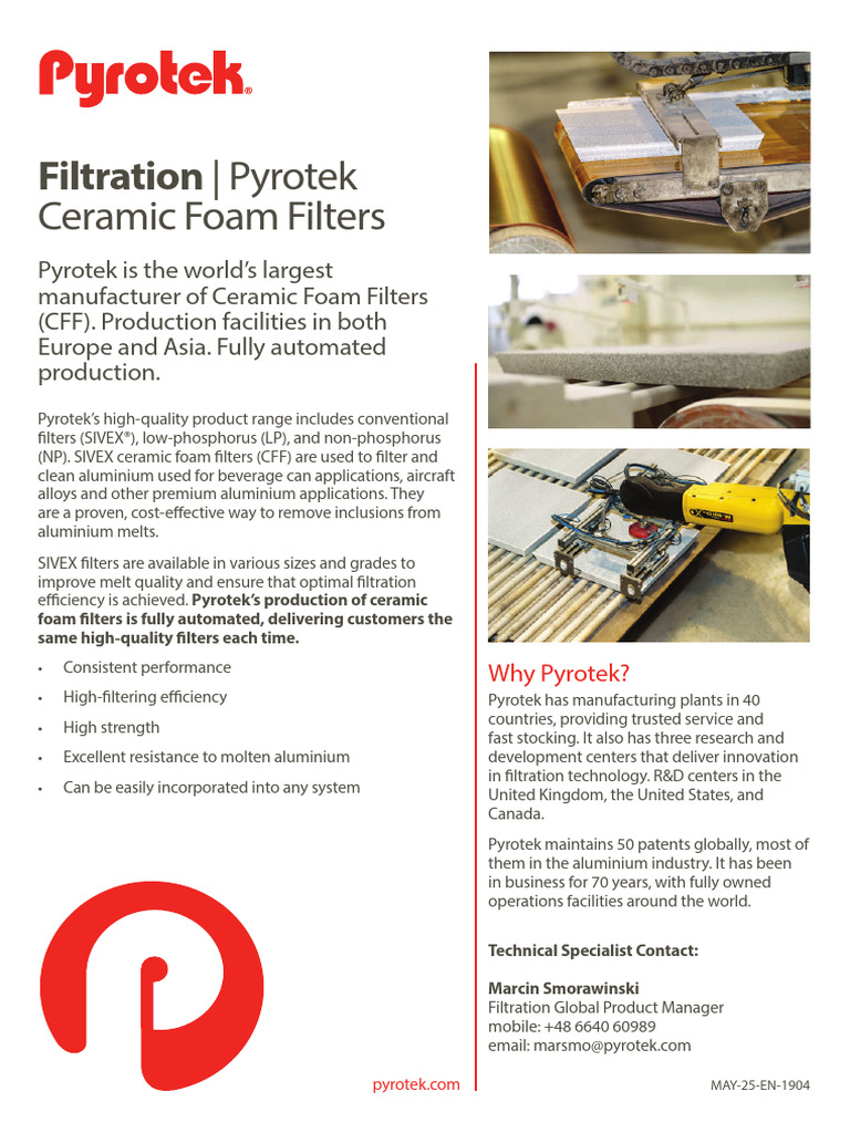 Filtration Pyrotek Ceramic Foam Filters CFF 1747084457 | PDF ...