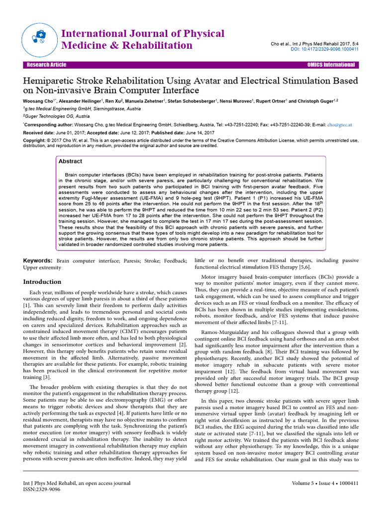 Stroke Rehab with BCI and Avatar Feedback | PDF | Physical Therapy | Stroke