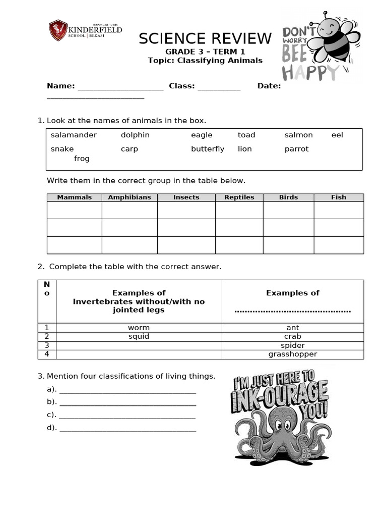 Grade 3 Animal Classification Worksheet | PDF