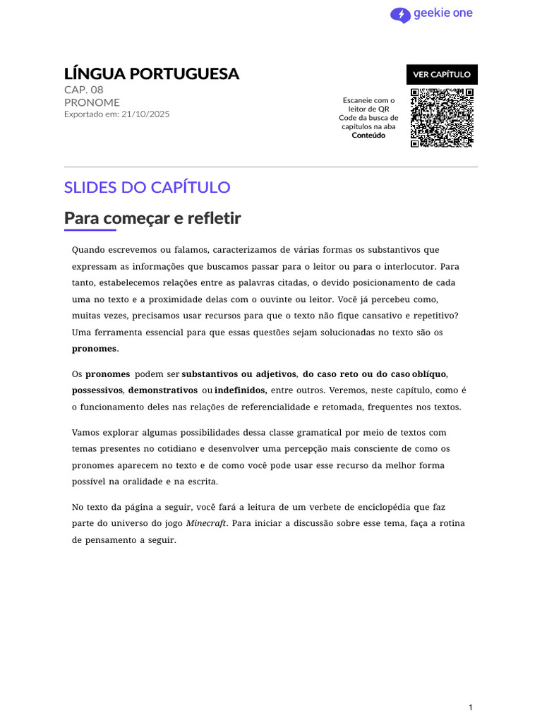 Pronomes na Língua Portuguesa: Uso e Função | PDF | Minecraft | Pronome