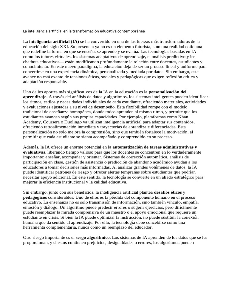 IA y su impacto en la educación actual | PDF | Inteligencia artificial ...