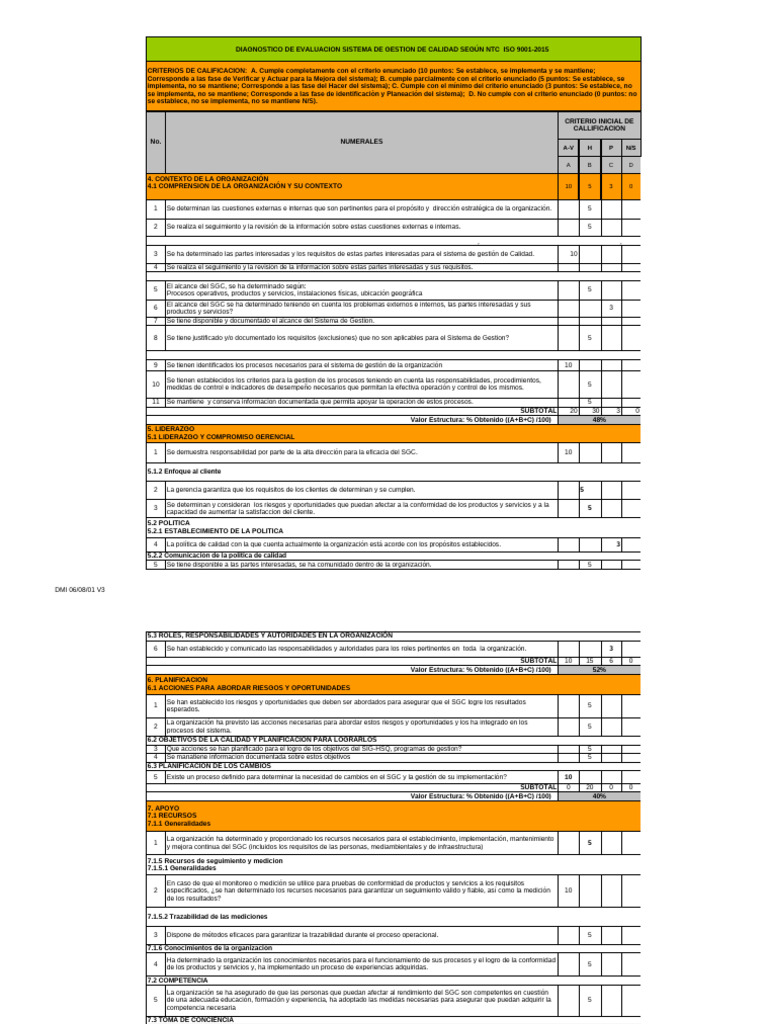 Lista de Chequeo NTC Iso 9001 2015 Docuemnto Soporte | PDF | Sistema de ...