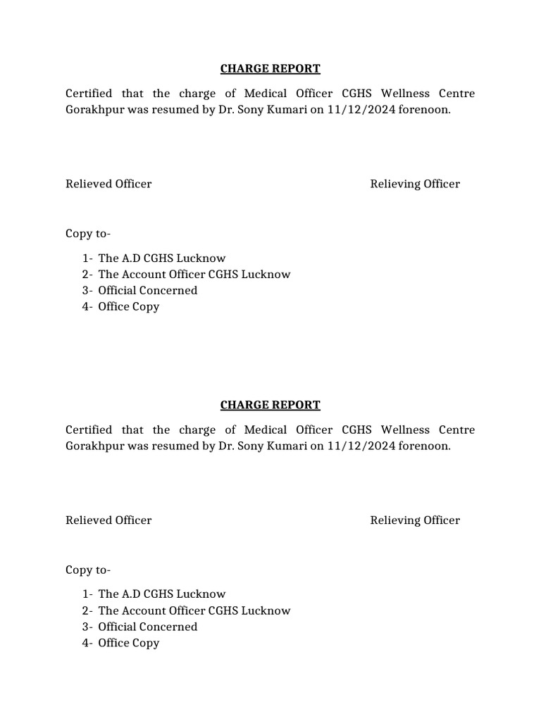 Charge Report: Dr. Sony Kumari Resumes | PDF
