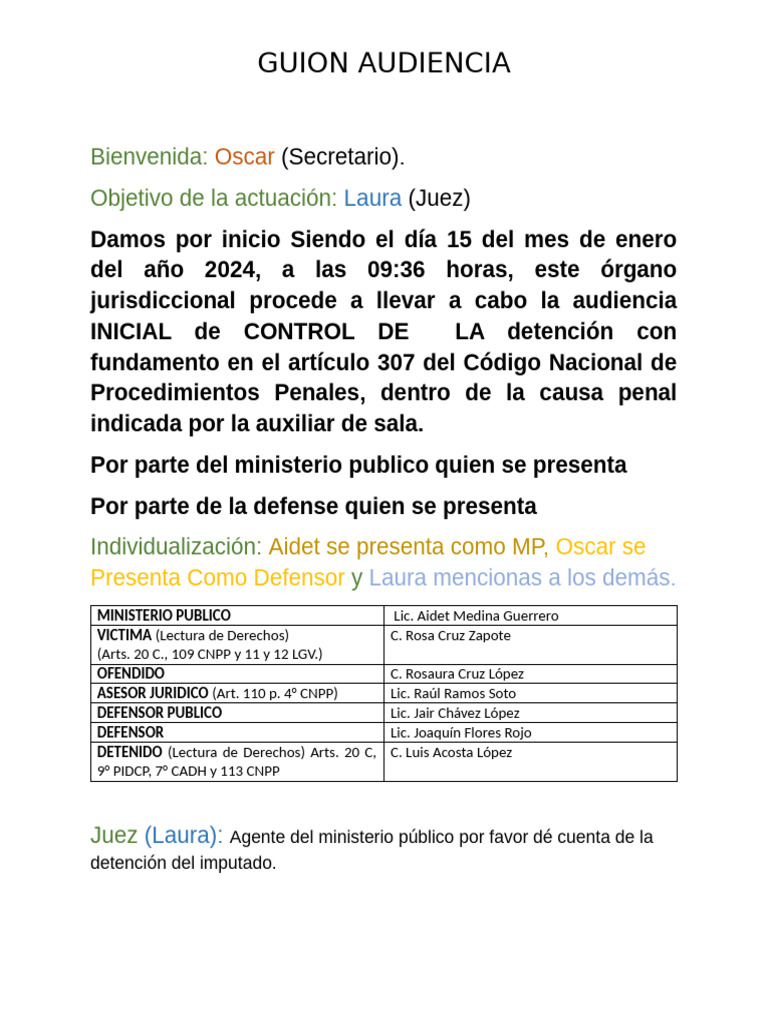 Audiencia Inicial de Control de Detención | PDF | Justicia | Crimen y ...