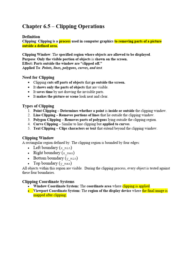 Clipping Operations in Graphics | PDF | Computer Graphics | Graphics