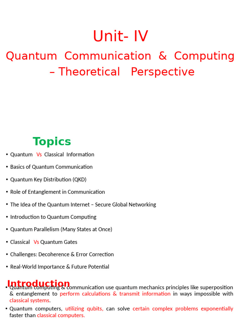 UNIT-IV Quantum Communication and Computing - Theoretical Perspective ...