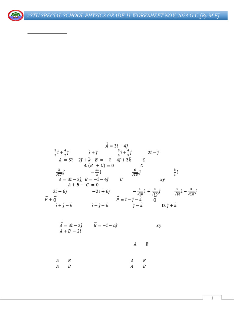 Grade 11 Physics Vectors Worksheet | PDF | Euclidean Vector | Force