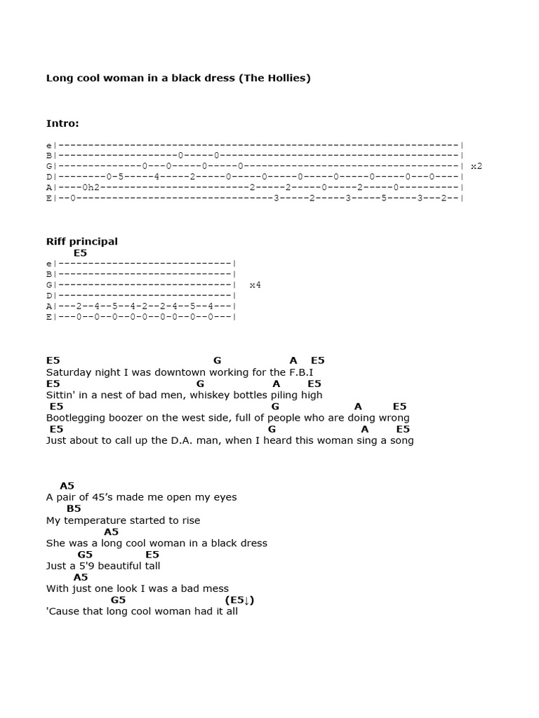 long tall woman in a black dress hollies lyrics Long Cool Woman (In A
