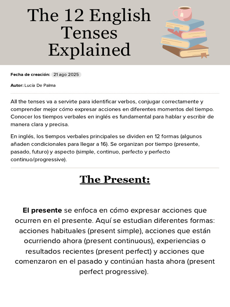 Understanding 12 English Tenses | PDF | Perfect (Grammar) | Semantic Units