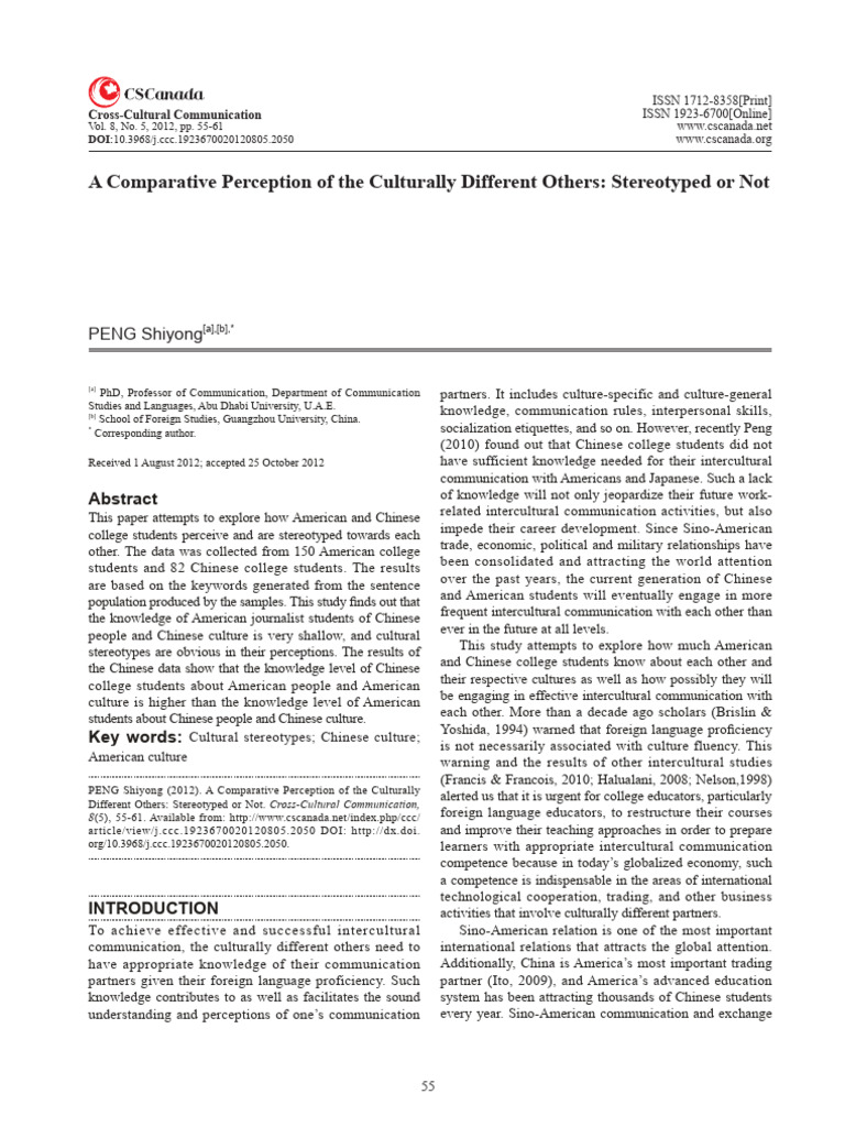 Stereotypes in Sino-American Student Perceptions | PDF | Stereotypes ...